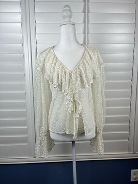 Fairycore boho Cream Ruffle V-Neck Peasant Blouse